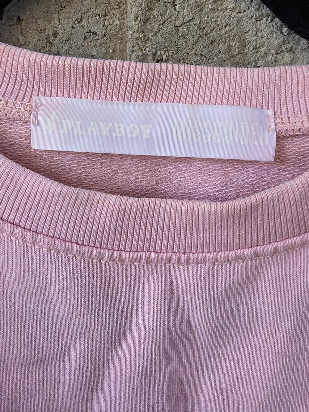 Playboy x Missguided Pink Cropped Sweatshirt Bunny Logo Spellout Y2K - Picture 3 of 8